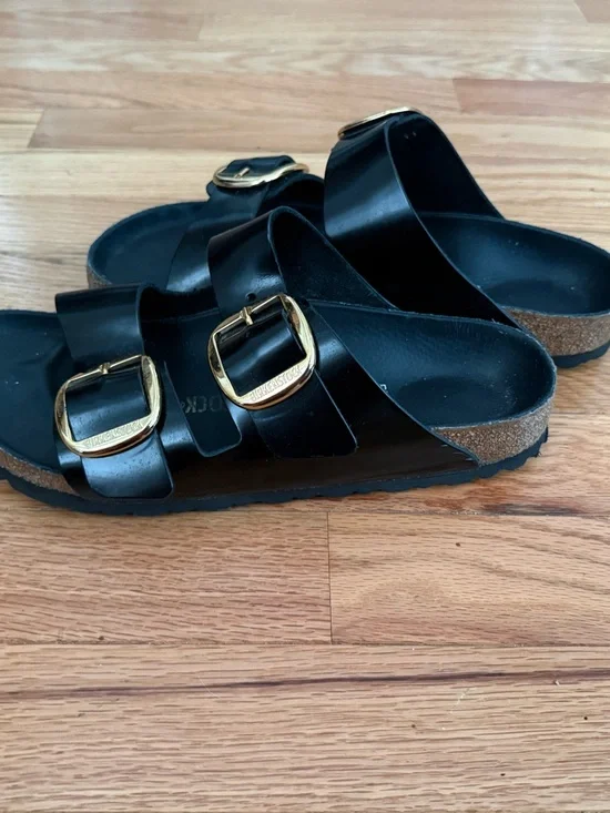 Birkenstock Arizona Big Buckle Black Natural Patent Sandal - Picture 3 of 5